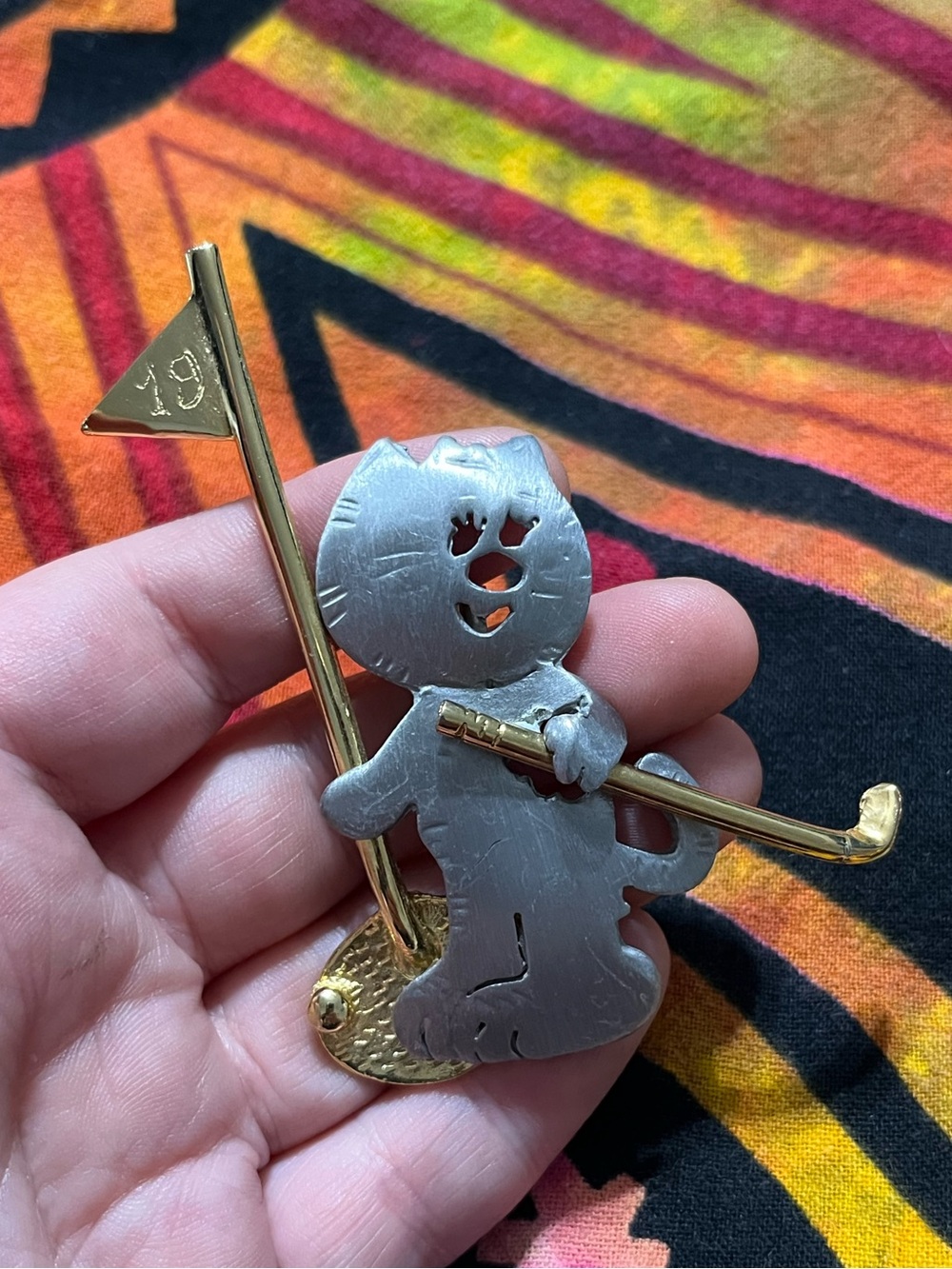 Vintage Ultra Craft Golf Cat Two-tone Metal Costume Jewelry Brooch